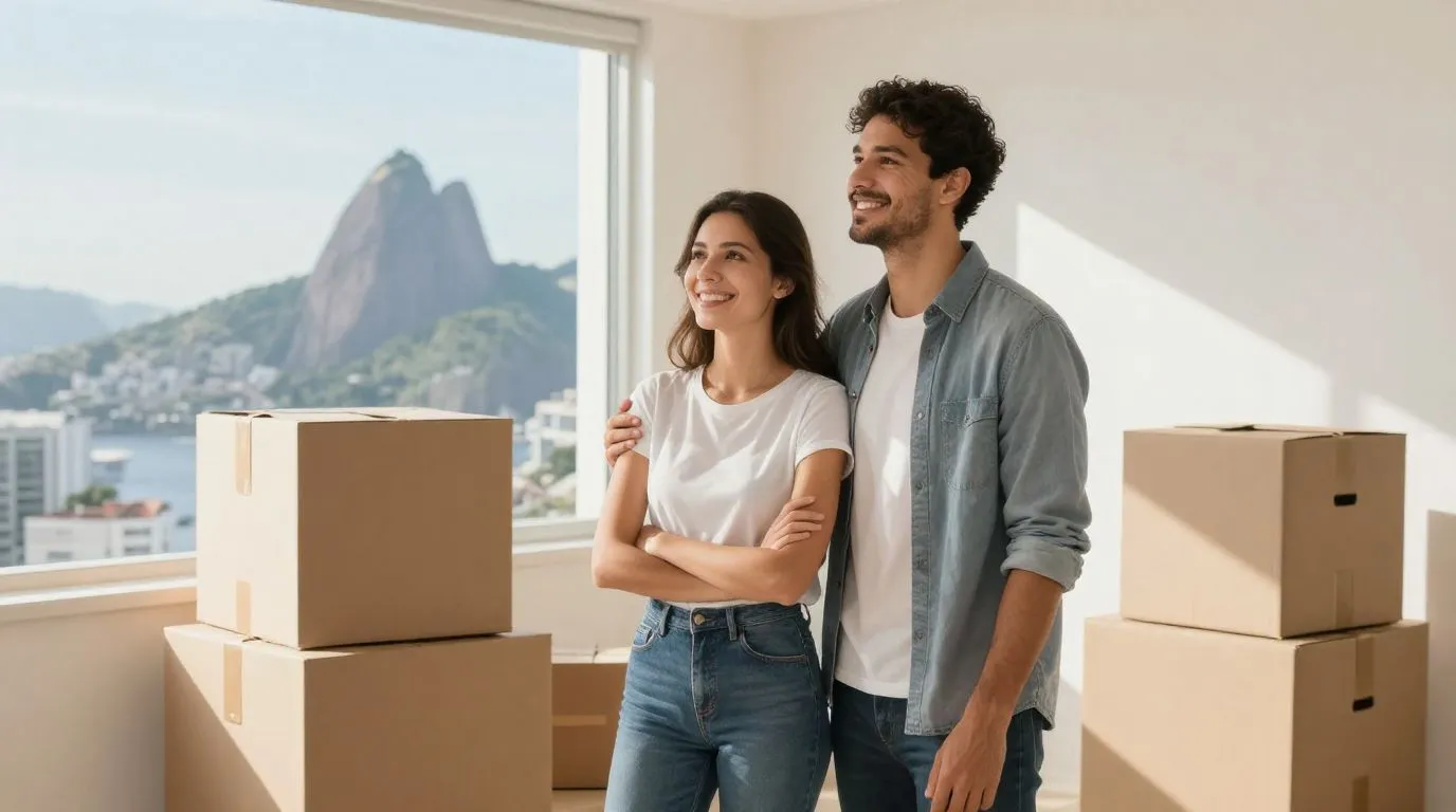 Stock Mudanças 2 Família organizando checklist de mudança